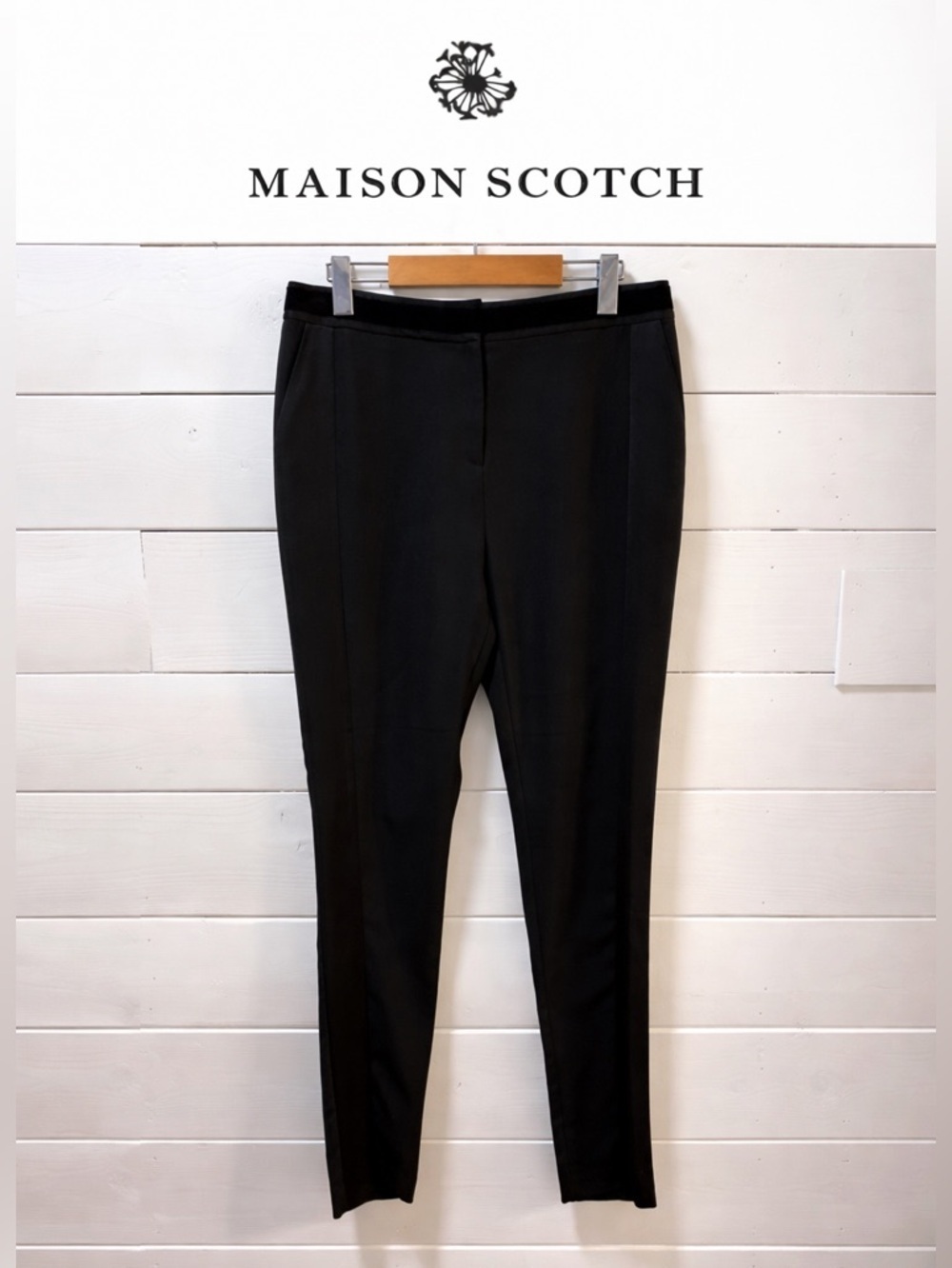 MAISON SCOTCH Black Tailored Pants with Velvet Waistband – Size 2